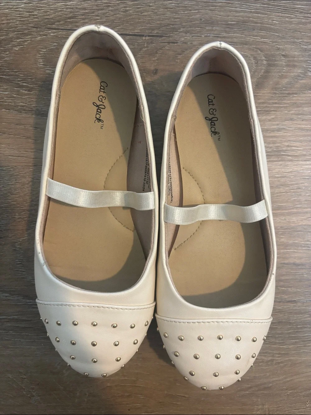Cat & Jack Cream Ballet Flats with Gold Studs and Elastic Strap